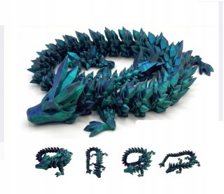 Kryształowy Smok Druk 3D Przegubowy Figurka Długość 54 cm Oceaniczny