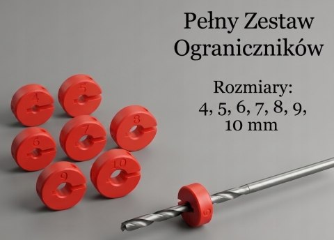 Ograniczniki do wierteł głębokości wiercenia 4-10mm komplet 7 sztuk